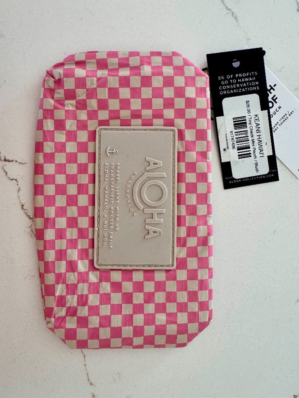 ALOHA Collection Pink Check MINI Pouch NWT in bag Retired